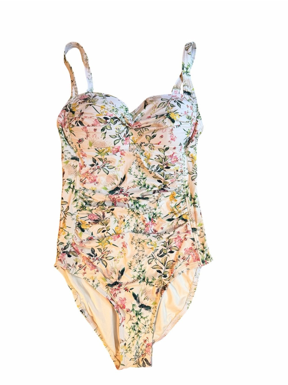 Nip Tuck Floral Botanical,Ruched  One Piece Swimsuit Multi Fit Cup US 4